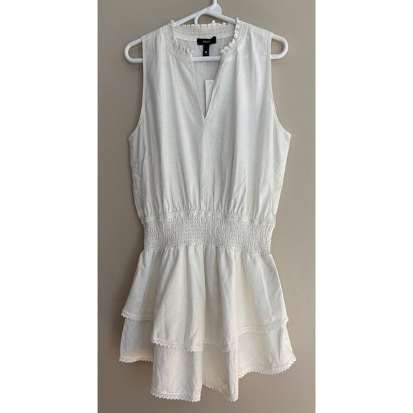 Aqua NWT White Sleeveless Smocked Waist Mini Dress Size Large - Picture 3 of 10